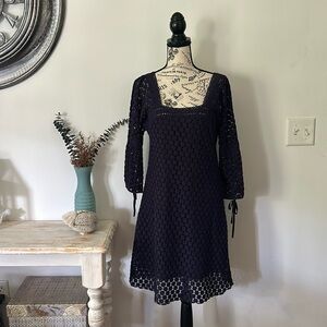 Solitare by Ravi Khosla Navy Crochet Square Neck Dress Women's size S